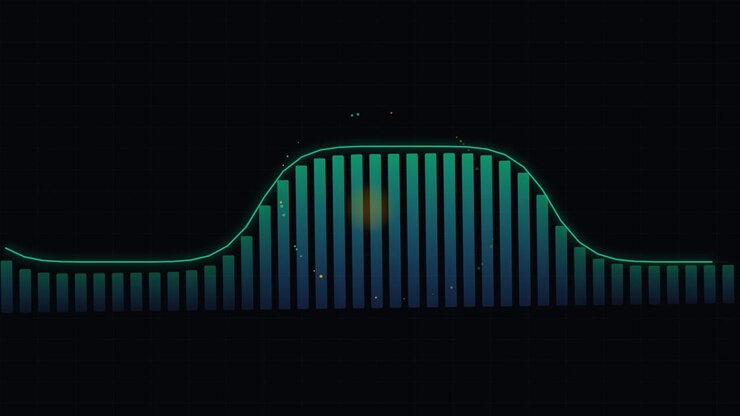 Abstract Digital Audio Visualizer with Moving Bars and Particles