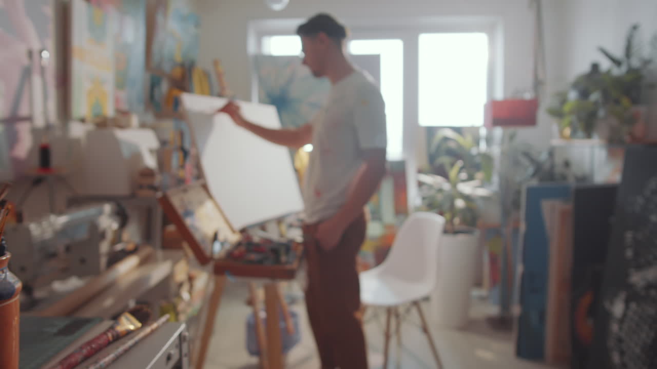 Close Up of Painting Brushes and Tools in Art Studio