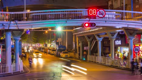 nigh time illuminated wuhan city center traffic street panorama 4k time lapse china