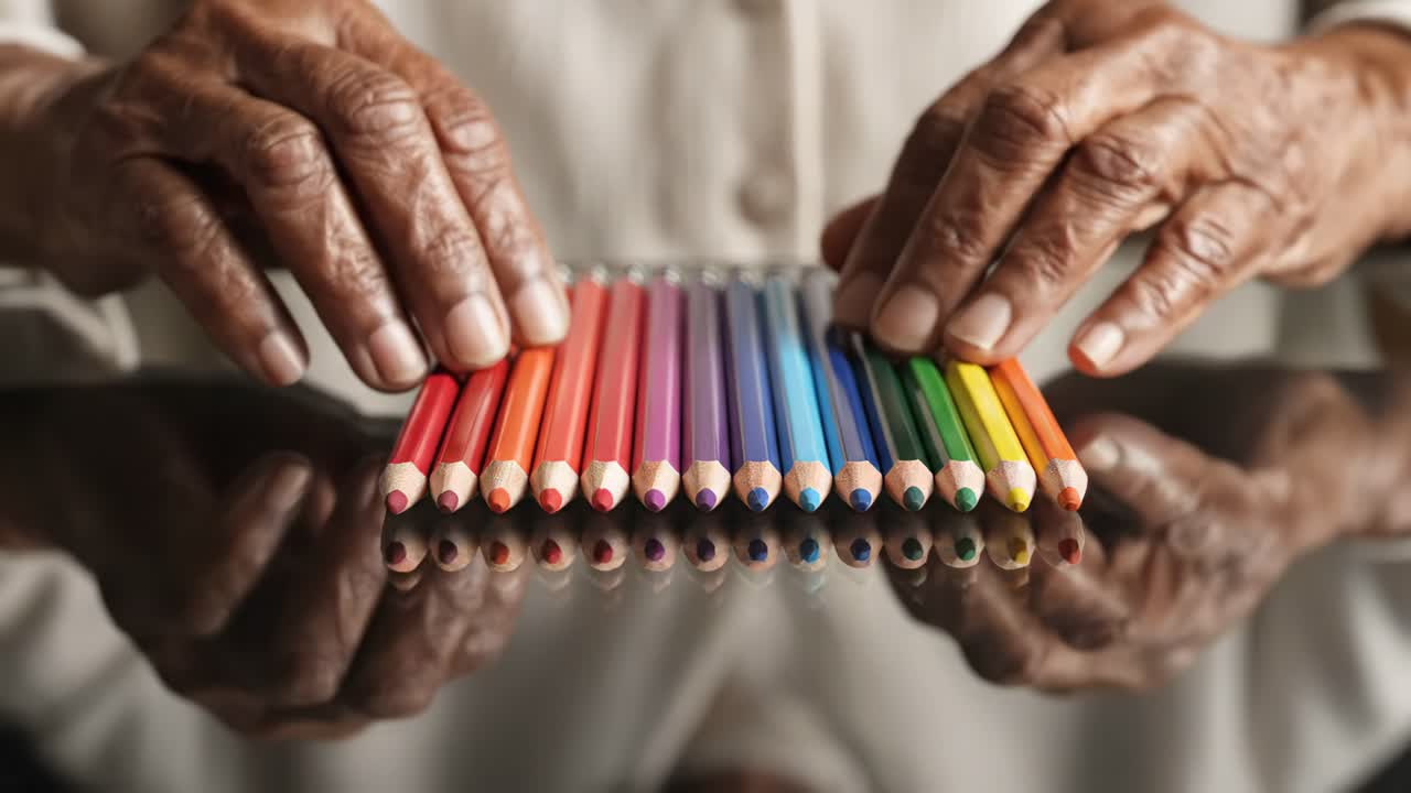 Hands with Colored Pencils Reflection