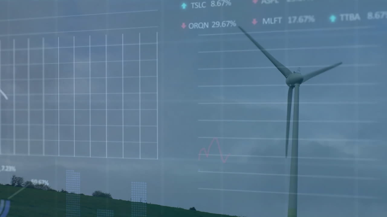 풍력 터빈을 통해 금융 데이터 처리의 애니메이션