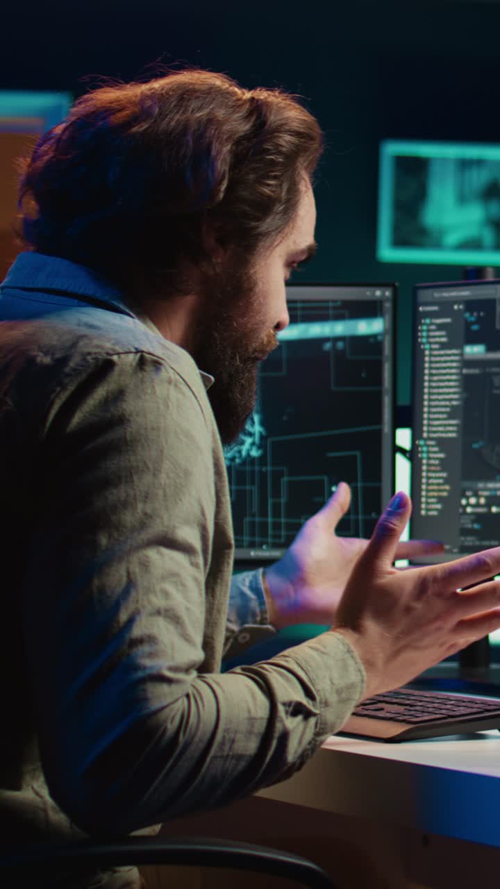 Focused Programmer Working on Artificial Intelligence Code at Night