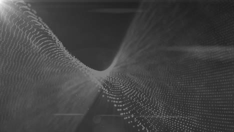 concepto de fondo de onda digital de tecnología. hermosa textura de puntos ondulados de movimiento con partículas blancas negras desfocalizadas brillantes. fondo cibernético o tecnológico.