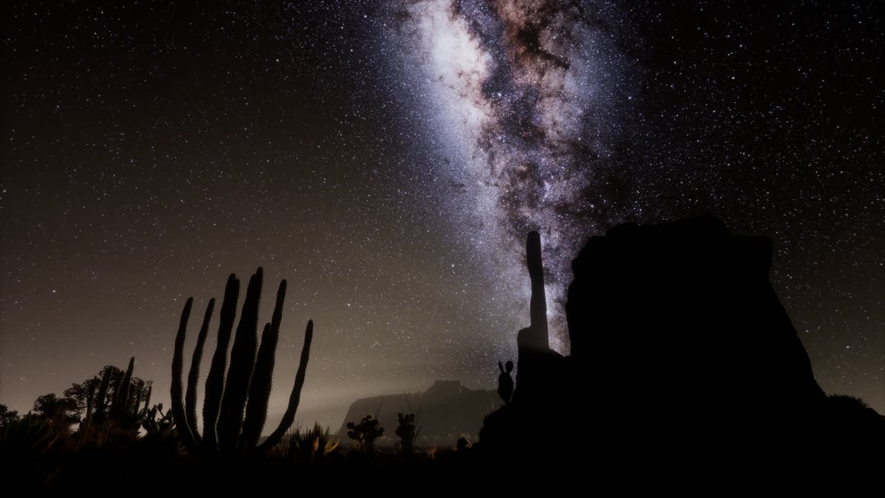 hiperlapso en el parque nacional del valle de la muerte desierto iluminado por la luna bajo las estrellas de la galaxia