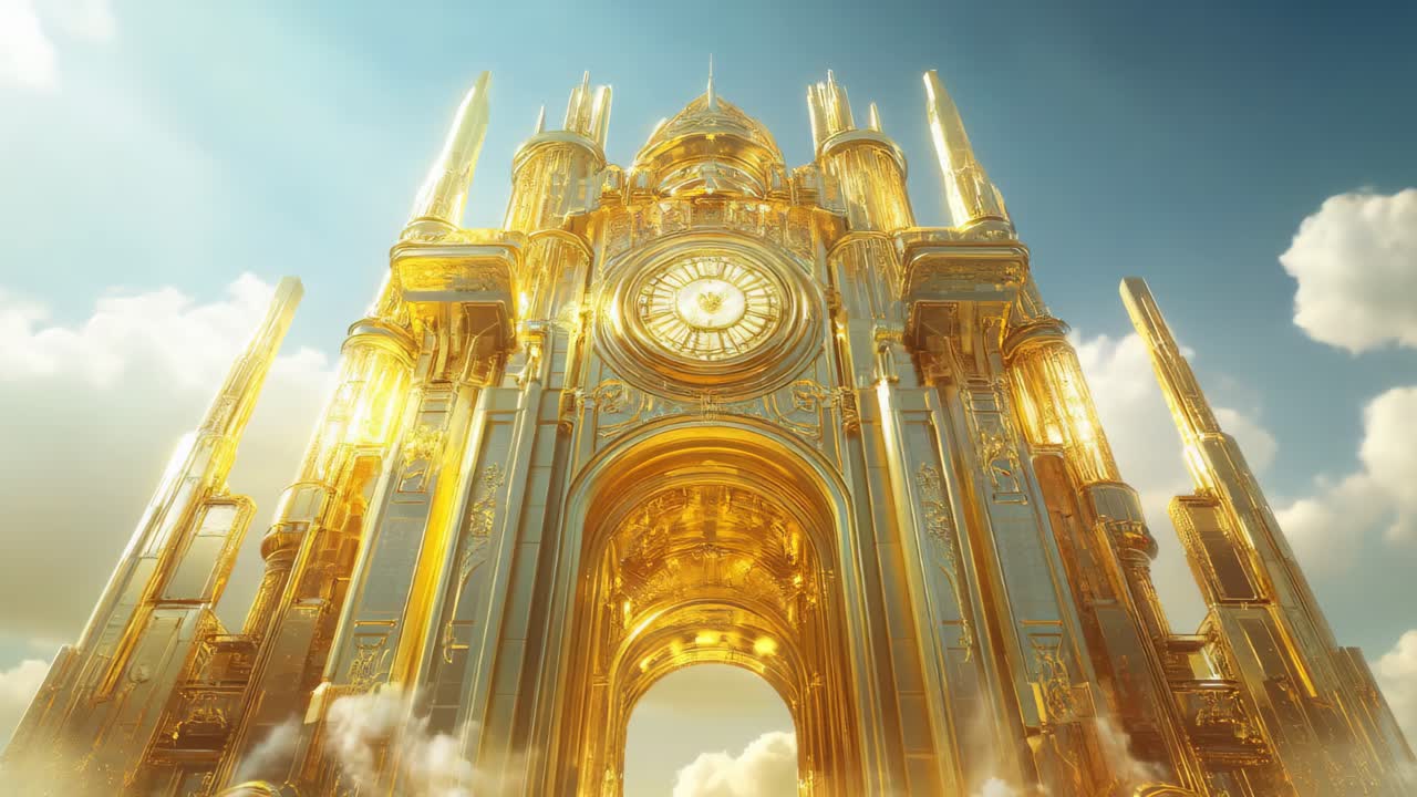 Golden Clock Tower in the Clouds