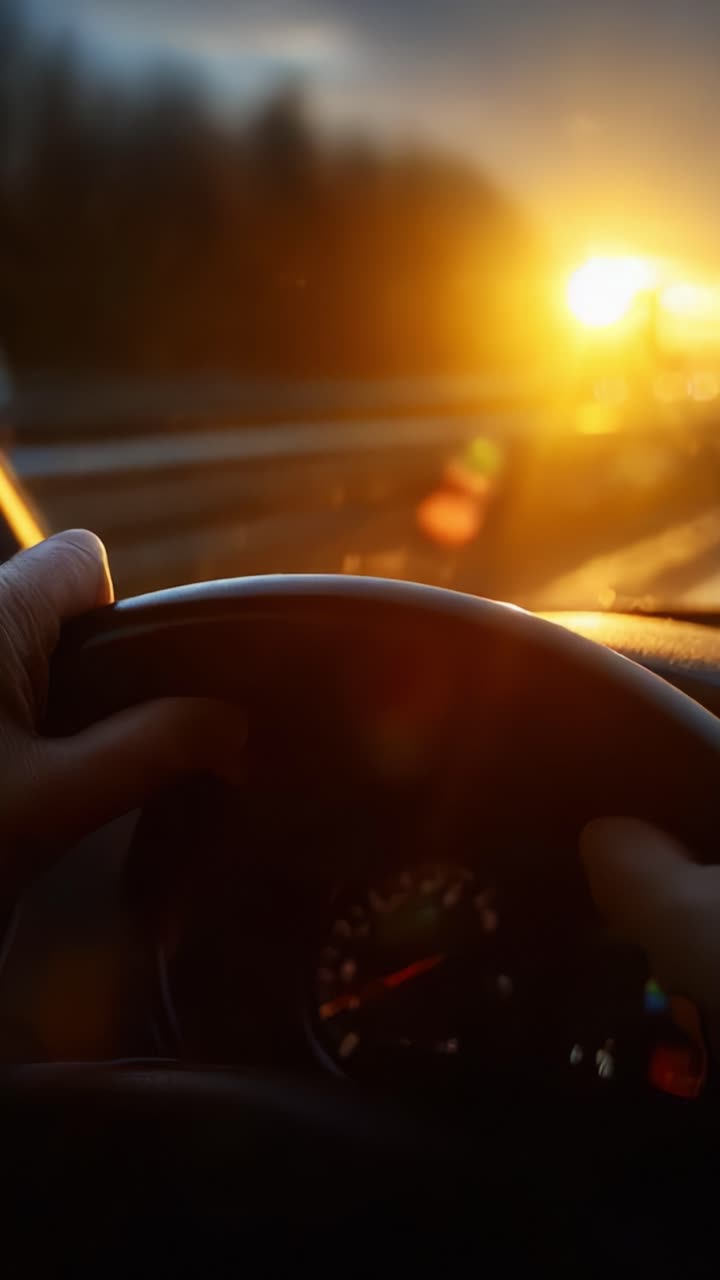 Capturing the Journey: A Driver's Perspective as the Sun Sets and the Road Unfolds Ahead in Two Compelling Frames of a Scenic Drive