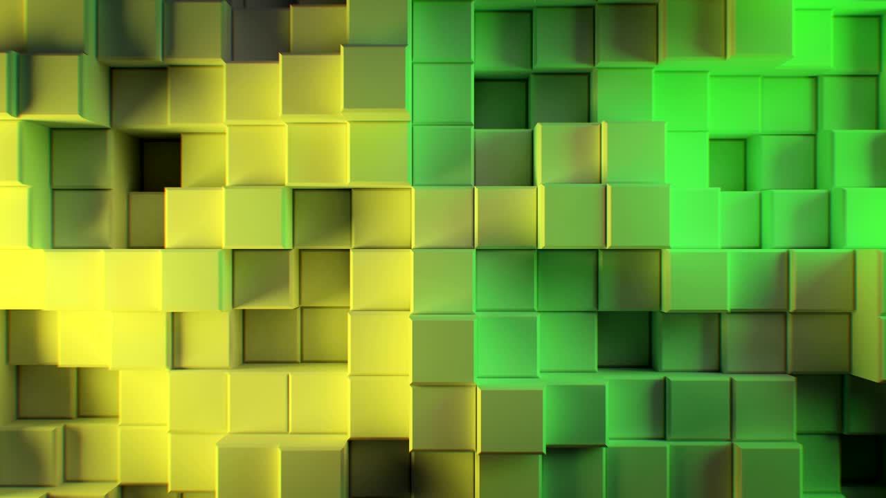 hermosos cubos abstractos en diferentes colores luces en bucle animación 3d. pared de color en movimiento fondo sin costuras