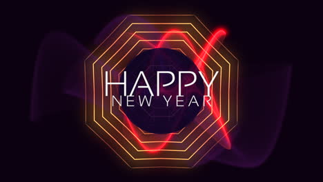 feliz año nuevo con ondas de neón en degradado negro