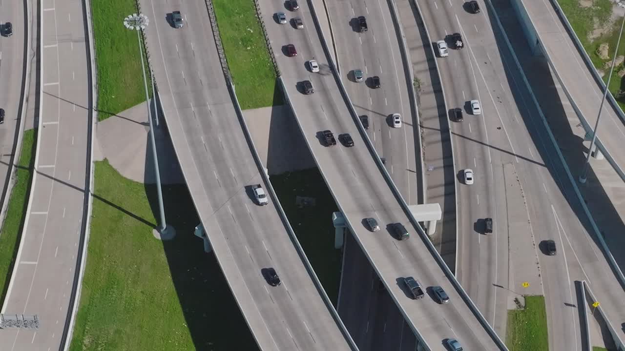 Birds-eye view of highways and roads in downtown Dallas, Texas