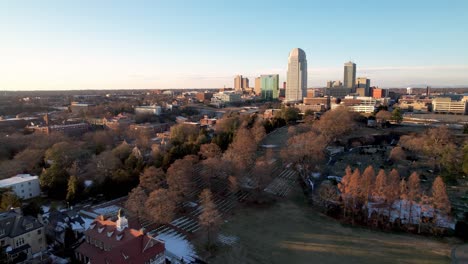 aerial tilt up to winston salem nc, north carolina skyline