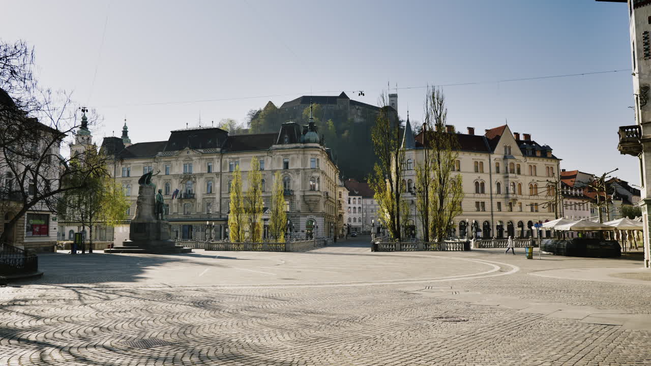 Empty Ljubljana City Square on a Sunny Day