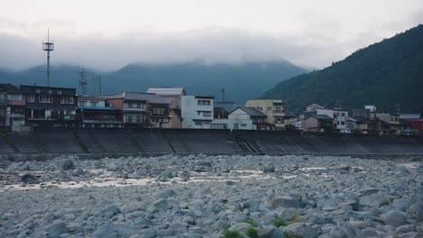 Mist-Over-Mountains-of-Japan-along-River-and-Town-of-Gero-Onsen