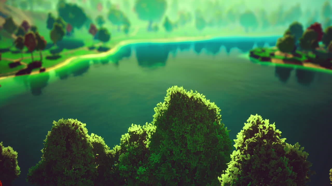 Vibrant landscape with serene lake and lush greenery during daylight