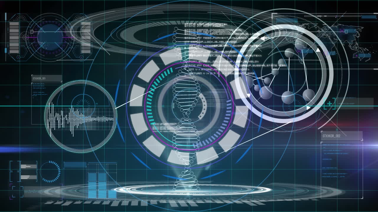 파란색 배경에 대한 의료 데이터 처리와 컴퓨터 인터페이스