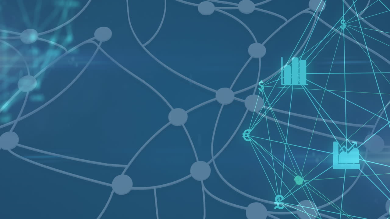 animación de la red de conexiones con iconos financieros