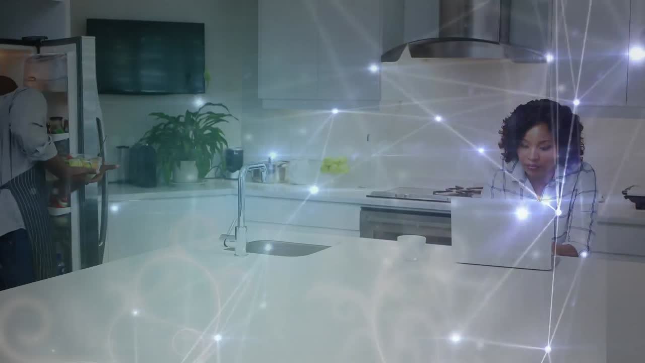 Animation of networks of connections over couple using laptop