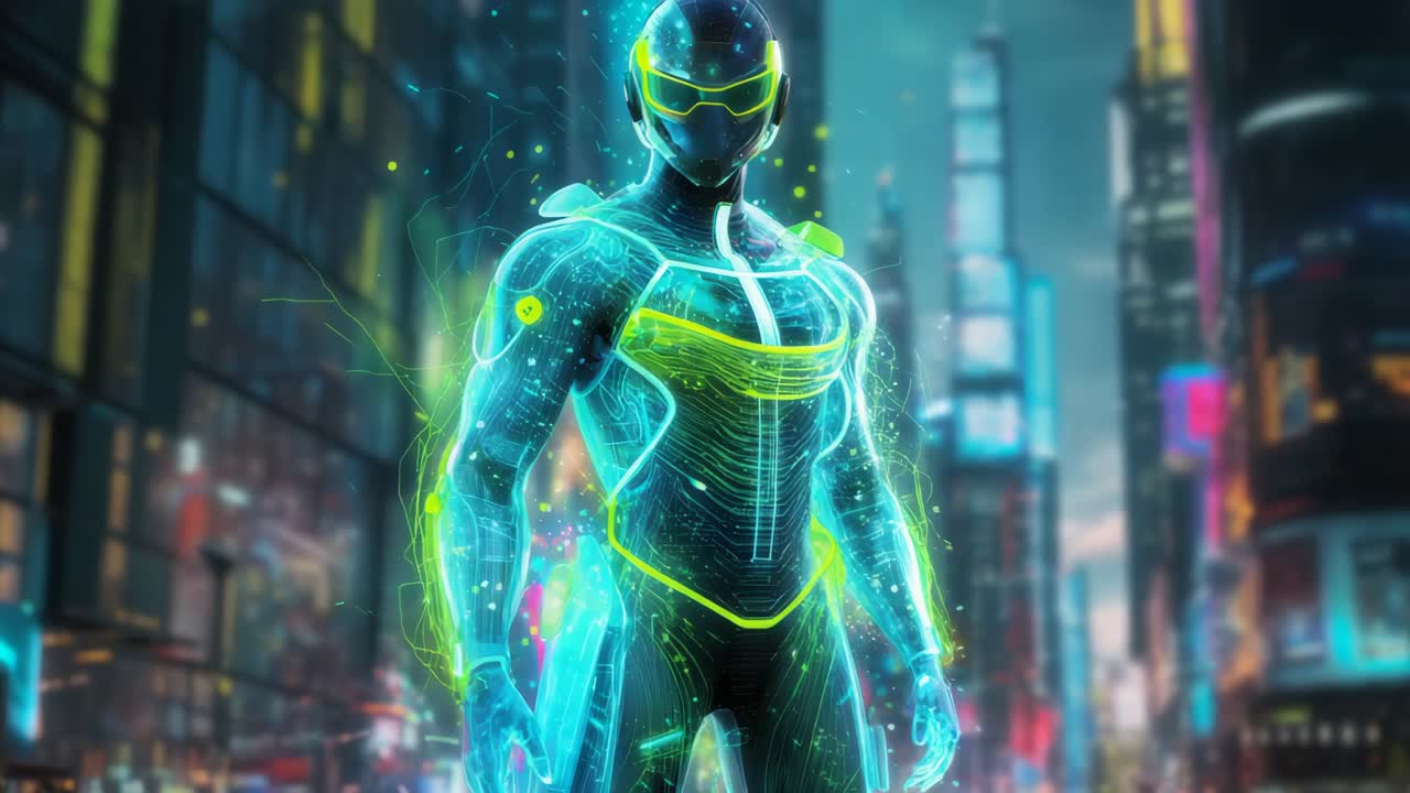 personaje cyberpunk en la ciudad futurista