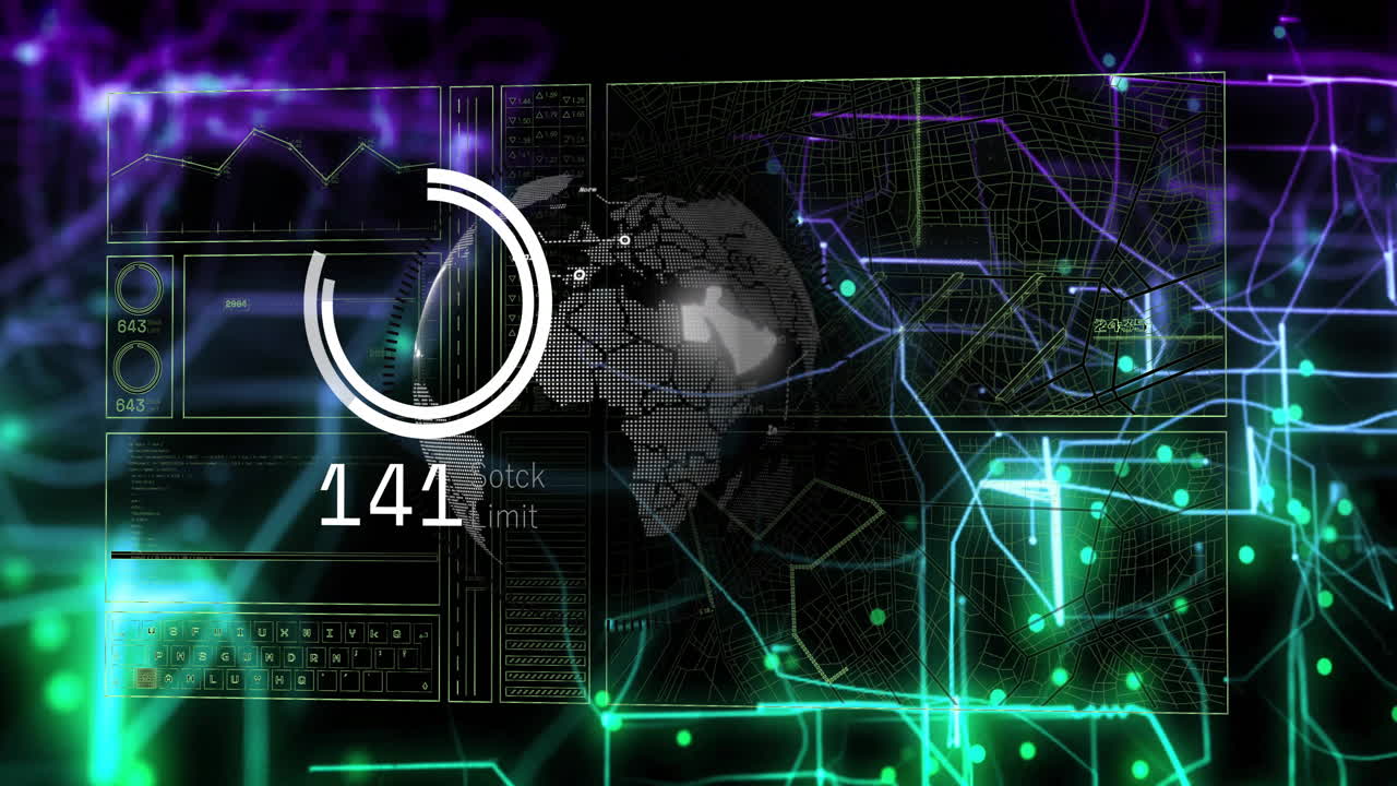 animación de procesamiento de datos digitales sobre el mapa mundial y las conexiones de red
