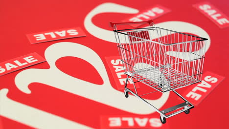 carrito de compras girando en el fondo girando con la venta