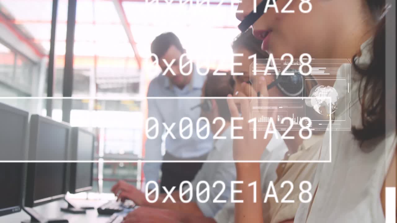 animación del procesamiento de datos sobre diversas personas de negocios en la oficina