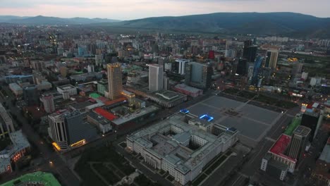 Aerial-drone-shot-of-buildings-downtown-Ulaanbaatar-in-mongolia