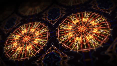 kaleidoscope of large yellow abstract floral shapes. slow movement of the ornament. festive indian illumination. looped motion graphics.