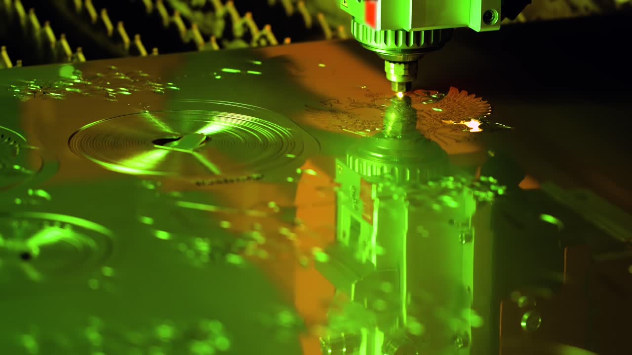CNC Laser cutting of metal, modern industrial technology.