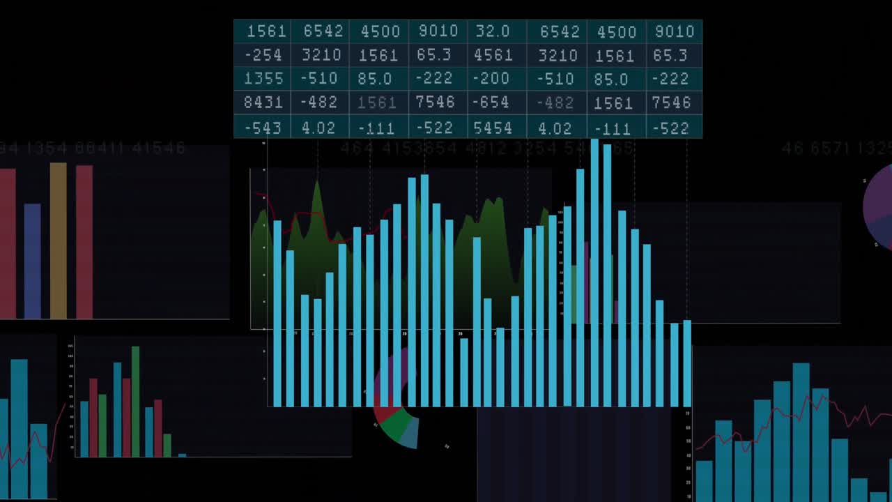 Animation of statistical data processing against black background
