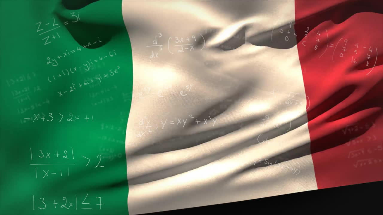 Animazione di elaborazione dati sulla bandiera italiana.
