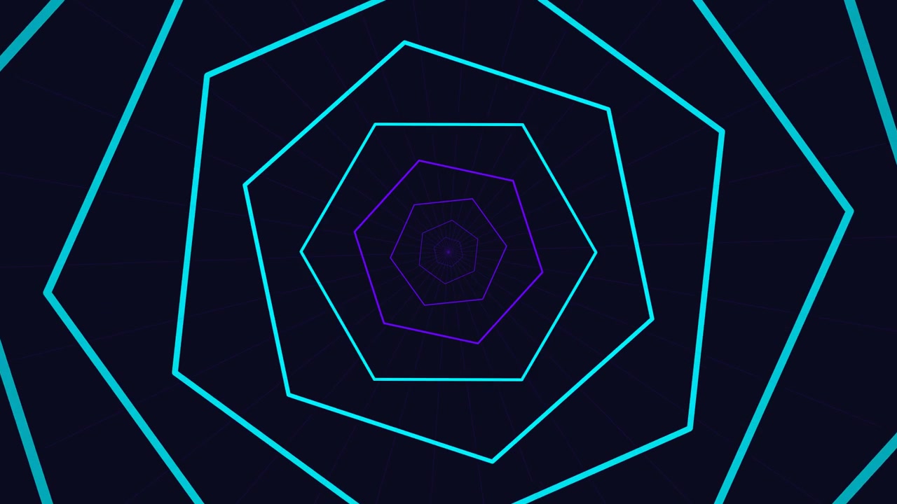 Abstract Tunnel of Glowing Neon Hexagons