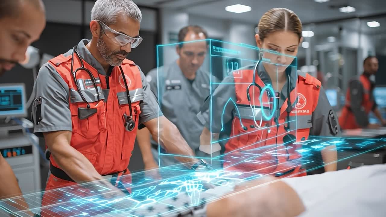 Equipe medica che utilizza la tecnologia per l'assistenza ai pazienti in pronto soccorso