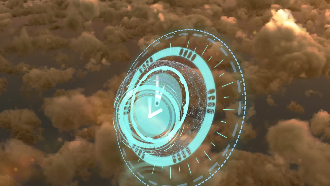 анимация голубых часов над облачным небом