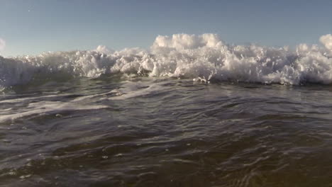 pov shot of slow motion waves crashing into shore including underwater perspective 2