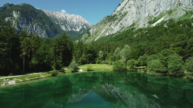 Serene Alpine Lake with Mountain Views