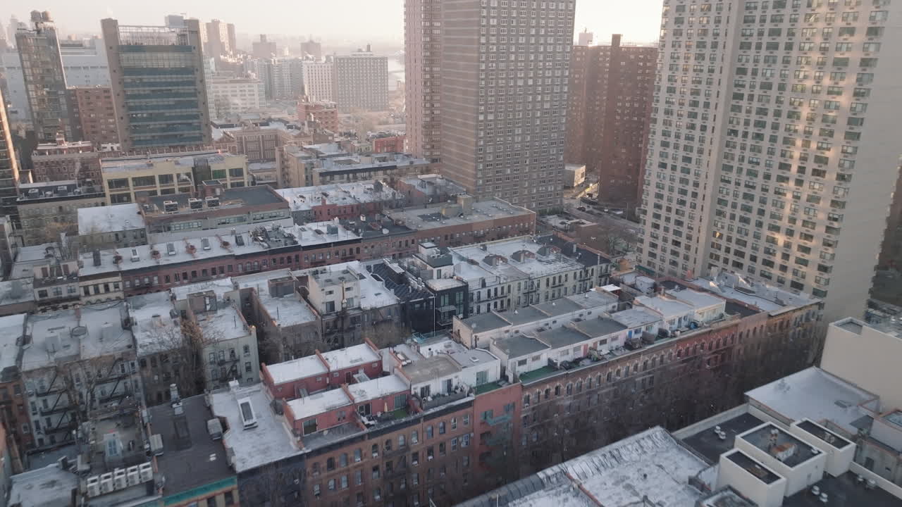 Aerial view of apartment buildings in New York City. Shot on Manhattan’s Upper East Side.