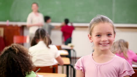 blonde girl standing upright