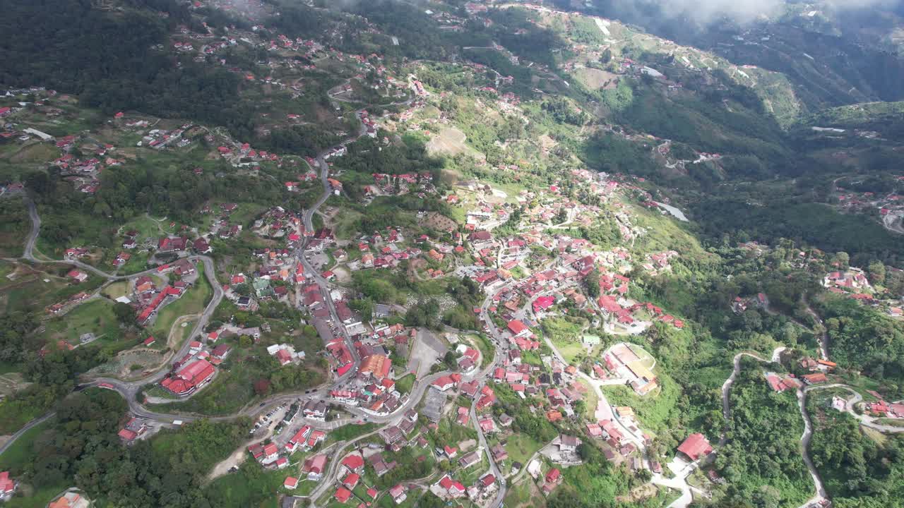 The charming town of colonia tovar, nestled in aragua's hills, aerial view