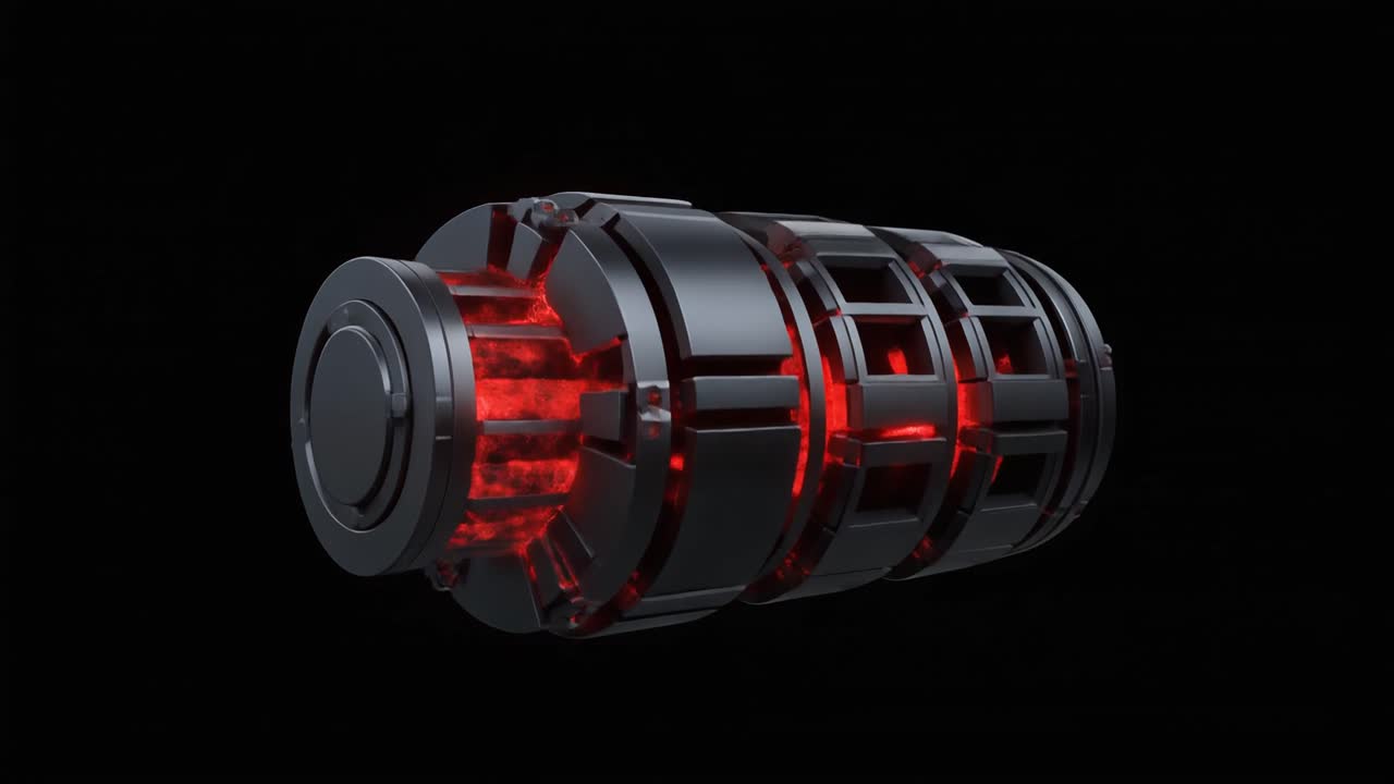 Futuristic Device with Pulsating Red Energy Rotating on Black Background