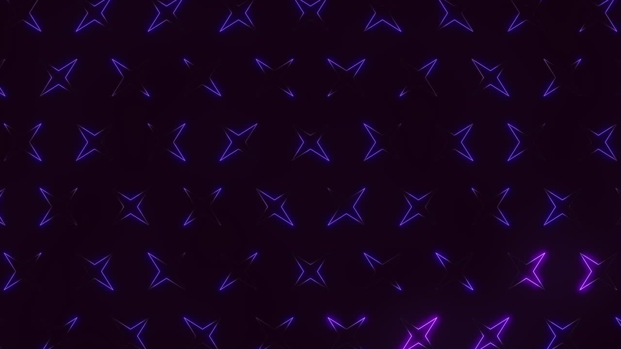 An intricate design featuring blue and purple jagged stars forming a zigzag pattern on a black backdrop. The arrangement creates a visually captivating and dynamic abstract art piece