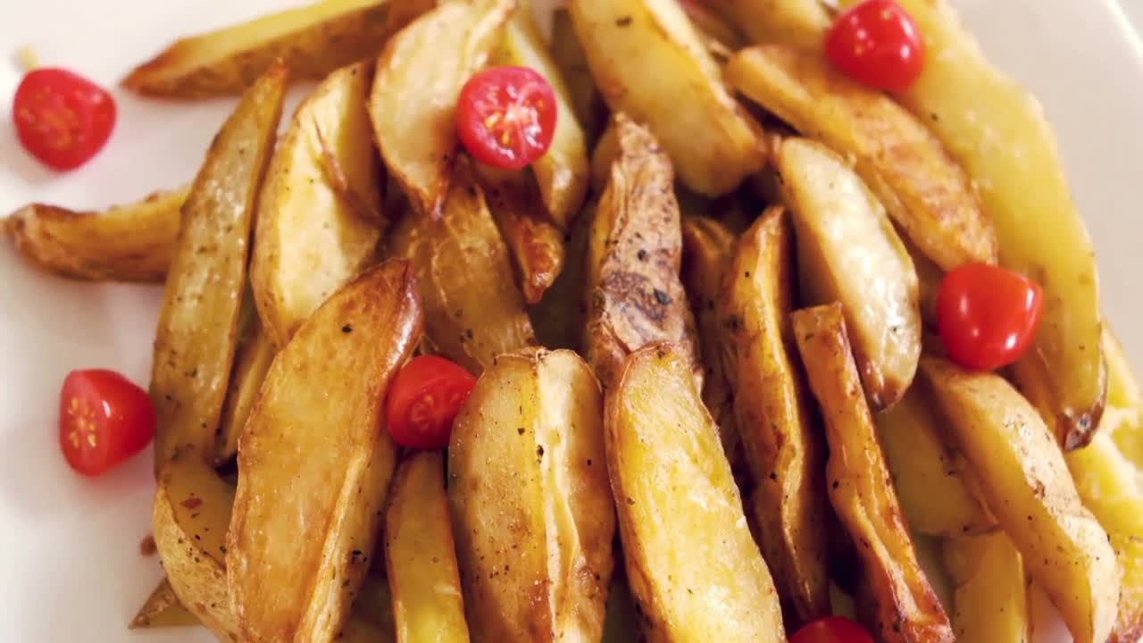 Un plato de gajos de patata