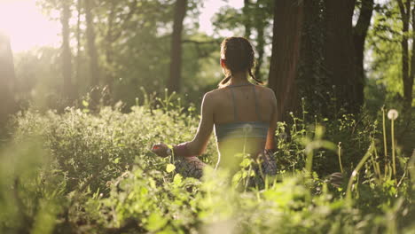 woman meditating in forest