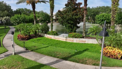 orange county convention center entrance and landscaped pond