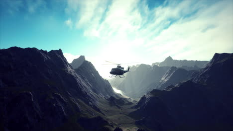 helicopter flying over mountains