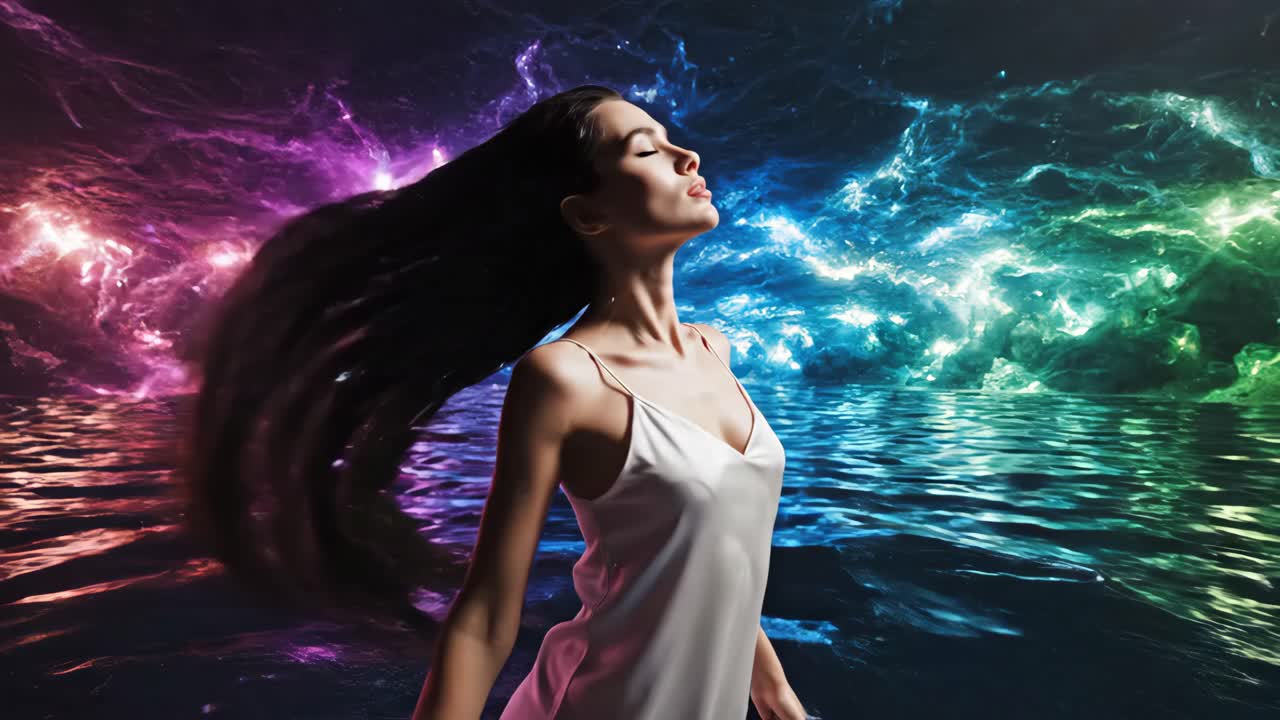 Woman in water with nebula effect