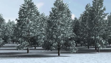 Animation-of-snow-falling-over-winter-landscape