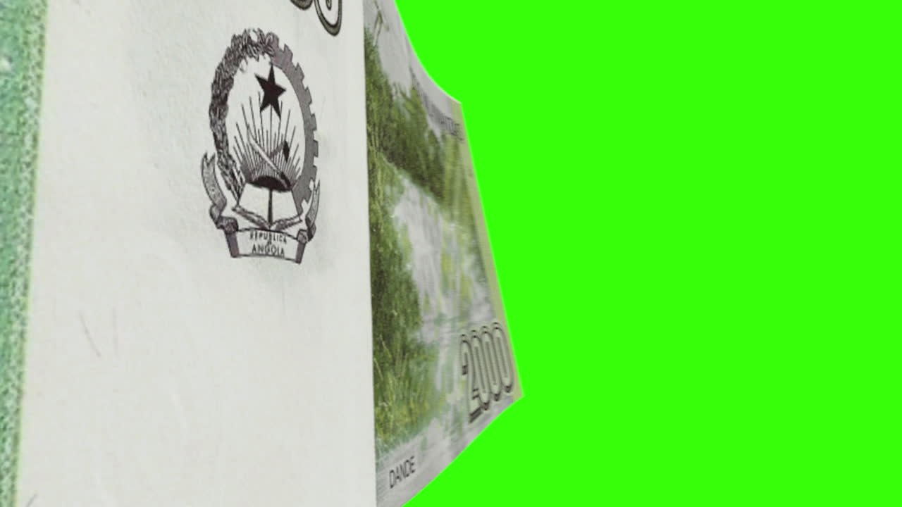 Angolan Kwanza Banknote Details on Green Screen