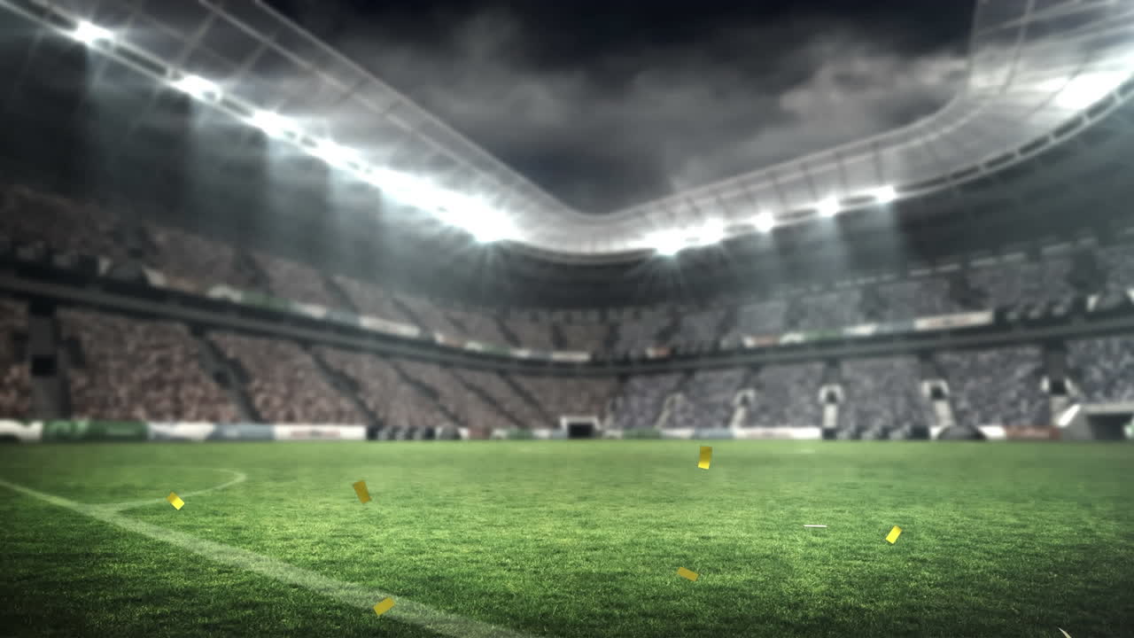 Animazione di coriandoli che cadono su uno stadio sportivo