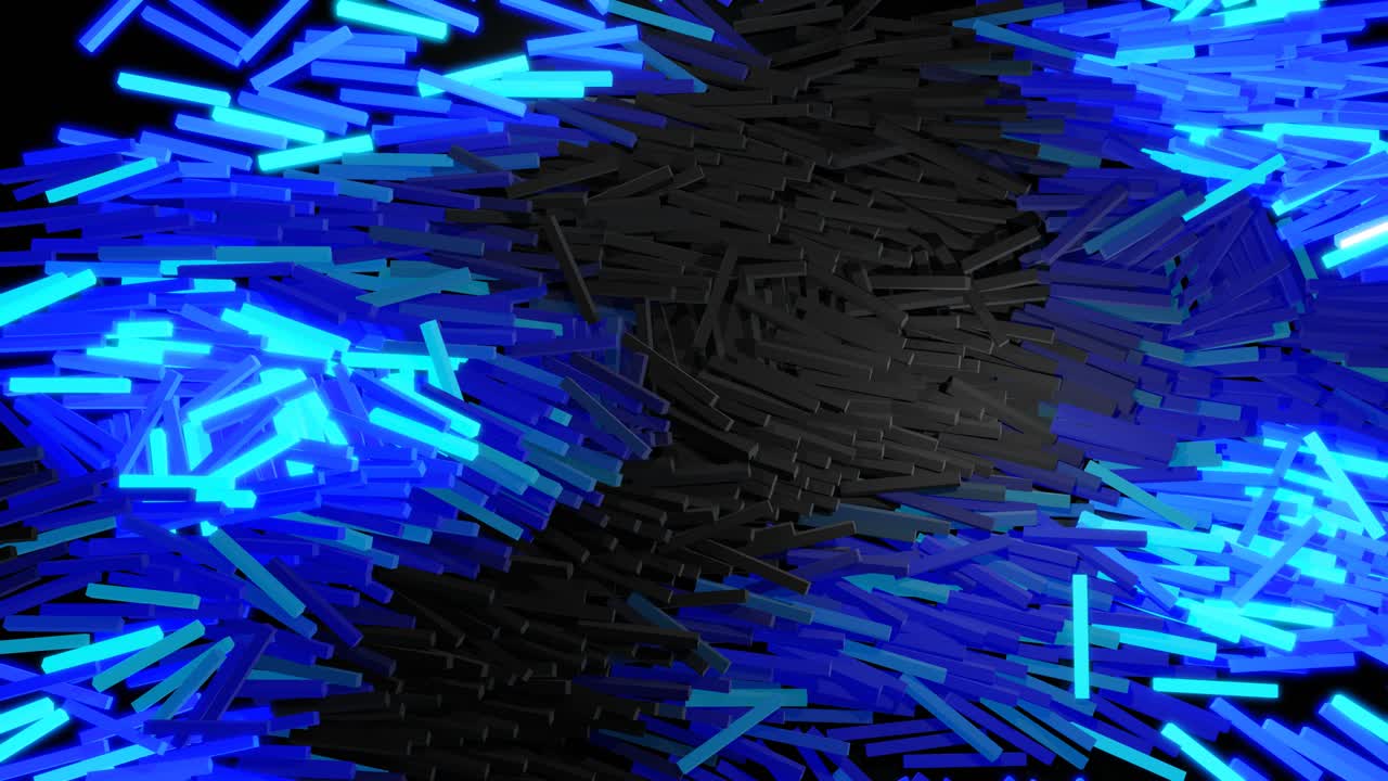 el fondo en bucle abstracto en 3d con muchos rectángulos grises se colocan en el plano y se encienden en azul. las bombillas comienzan a brillar formando un patrón como una guirlanda de navidad abstracta. las olas corren a través de los palos