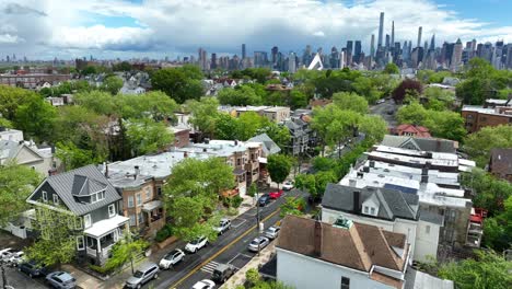 Aerial-turn-reveals-urban-city-Midtown-Manhattan-skyline