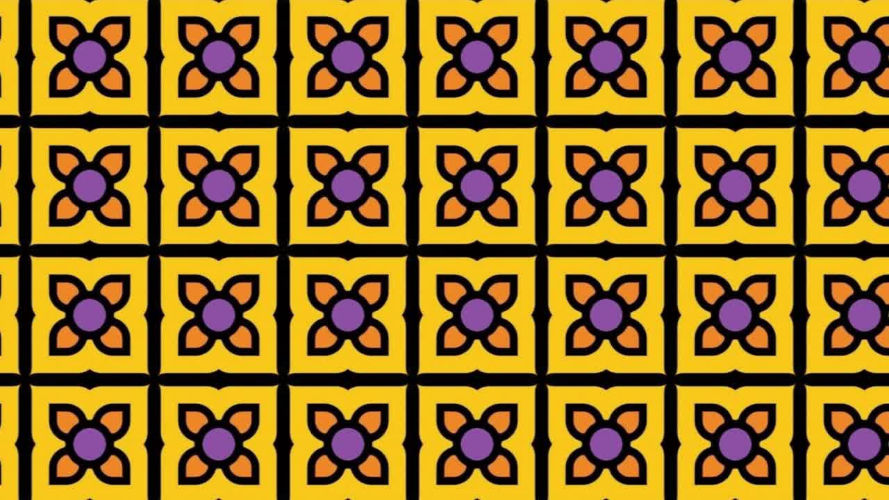 animación de patrón de mosaico transparente con signos florales. panorámica